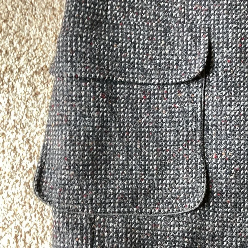 Vtg Pendleton Men’s Gray Multi-Color Fleck Tweed Wool Blazer Jacket Suede Trim